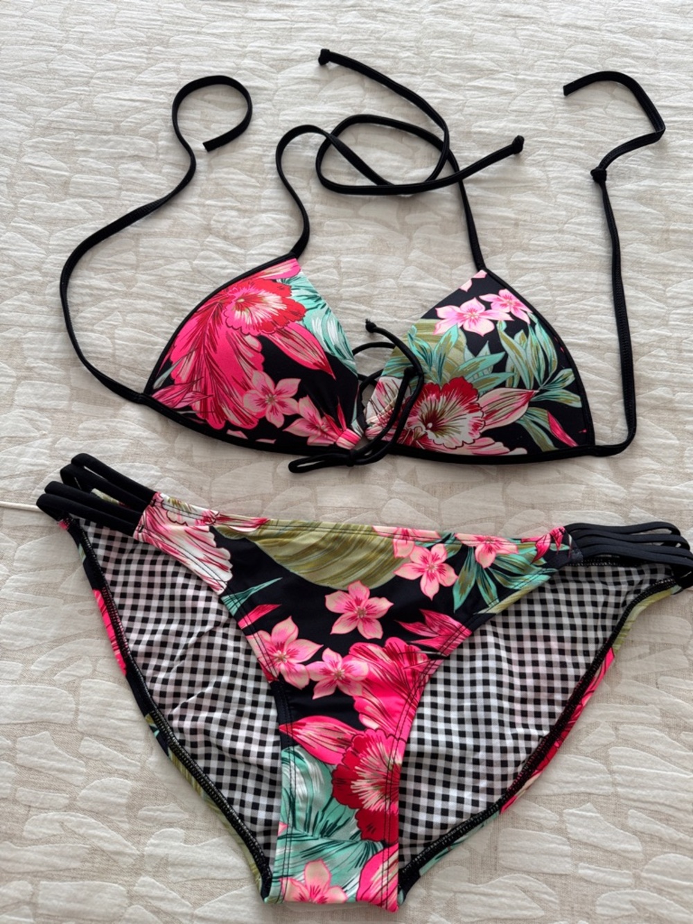 Body Glove  Black Bikini with Pink Floral and Mint Accents